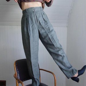 Sage green linen high waisted slacks